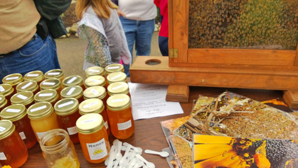 psba booth table with honey and bees